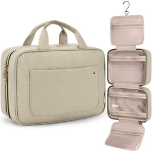 BAGSMART Toiletry Bag Travel Bag with Hanging Hook, Water-resistant Makeup Cosmetic Bag Travel Organizer for Accessories, Shampoo, Full-size Container, Toiletries (Camel, Large)