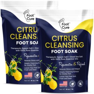 Citrus Detox Foot Soak With Epsom Salts – for Foot Callus, Immune Boost, Damaged Toenail, Athletes Foot, Pedicure and Soothes Tired Aching Feet – Made in USA 16 oz (Pack of 2)