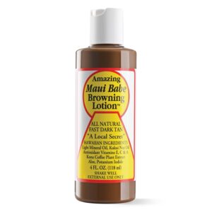 Maui Babe Browning Lotion – Natural Hawaiian Tan Accelerator with Vitamins & Antioxidants – Moisturizing Formula for All Skin Types – Made in USA – 4 fl oz