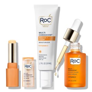 RoC Multi Correxion Revive + Glow Vitamin C Skin Care Routine: Eye Balm + Serum + SPF 30 Moisturizer, Skincare Set for Women and Men