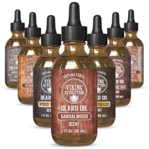 Viking Revolution Sandalwood Beard Oil for Men – Natural Mens Beard Oil with Argan Oil and Jojoba Oil – Beard Softener, Strengthens and Moisturizes – Beard Conditioner for Men (Sandalwood, 1 Pack)