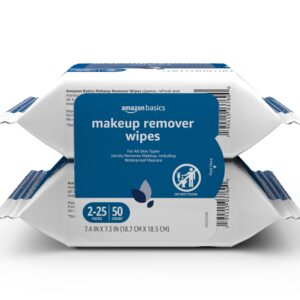 Amazon Basics Make Up Remover Wipes, Original, 25 Count, Pack of 2 (Previously Solimo)