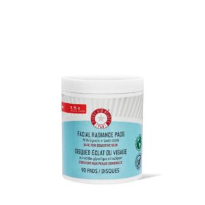 First Aid Beauty – Facial Radiance Pads with Glycolic & Lactic Acids, Daily Exfoliating Pads with AHA that Help Tone & Brighten Skin, Makeup Prep Pads, Compostable for Daily Use, 90 Pads