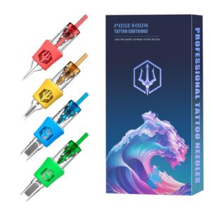POSEIDON Tattoo Cartridges Needles 20PCS Tattoo Needles with Membrane Safety Cartridges Disposable # 12 Standard Round Shader Tattoo Needle for Tattoo Pen（1203RS）