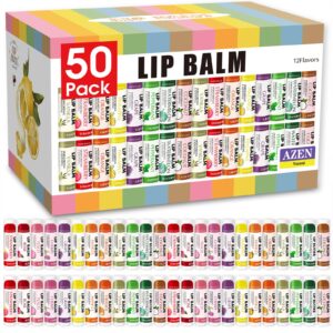 AZEN 50 Pack Lip Balm, Natural Lip Balm Bulk, Lip Care Product, Moisturizing Lip Balms for dry cracked lips – 12 Flavors