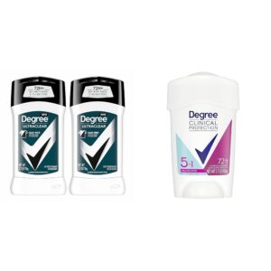 Degree Men Antiperspirant Deodorant Black+White 2 Count 2.7 oz & Degree Women Clinical Protection Antiperspirant Deodorant 1.7 oz Bundle