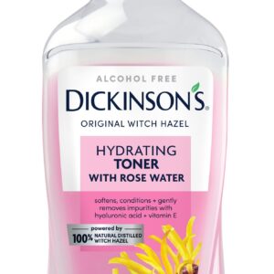 Dickinson’s Enhanced Witch Hazel Hydrating Toner with Rosewater, Alcohol Free, 98% Natural Formula, 16 Fl Oz (Pack of 1)