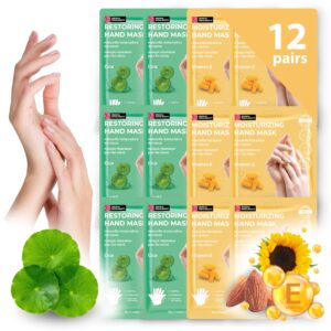 Innerest 12 Pairs Original Derma Beauty Hand Mask Bulk> Moisturizing Hand Gloves for Dry Hands> Nail Care Essential (Cica + Vitamin E)