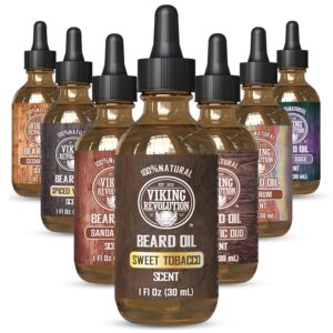 Viking Revolution Sweet Tobacco Beard Oil for Men – Natural Mens Beard Oil with Argan Oil and Jojoba Oil – Beard Softener, Strengthens and Moisturizes – Beard Conditioner for Men (Sweet Tobacco,1Pack)