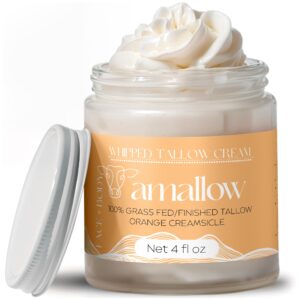 Amallow 100% Grass Fed Beef Tallow for Skin Care – Face + Body – Whipped Moisturizer – Natural Lotion, 4 FL. oz. (Orange Creamsicle)