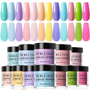 NICOLE DIARY 12 Colors Pastel Spring Summer Acrylic Nail Powder Set>Colored Acrylic Powder for Nails DIY Art Design 3D Manicure Extension Gifts for Women and Girls