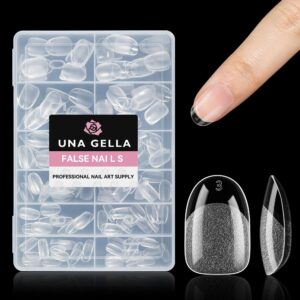 UNA GELLA Short Oval Round Nail Tips, Soft Gel Pre-shaped Half Matte Short Oval Gel Nail Tips Full Cover Acrylic Press on Fake Nails for Nail Extension Art DIY Nail Salon 216Pcs 12 Sizes