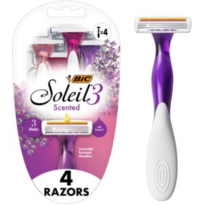 BIC Soleil Smooth Scented Women’s Disposable 3 Blade Razors, Travel Size Toiletries, Ideal Gift for Women, 4-Pack