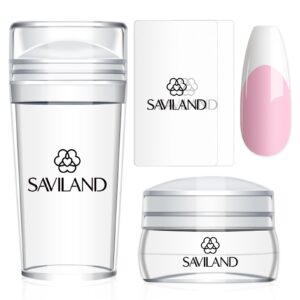 Saviland French Tip Nail Stamp – 4PCS Nail Art Stamper Kit Clear Silicone Nails Stamping Long & Short Jelly Stamper with Scrapers Nails Stamper Kit for French Manicure Home DIY Salon