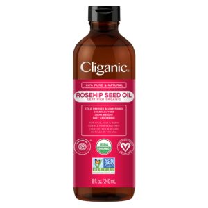 Cliganic Organic Rosehip Seed Oil for Face, 100% Pure | Natural Cold Pressed Unrefined Non-GMO | Carrier Oil for Skin, Hair & Nails