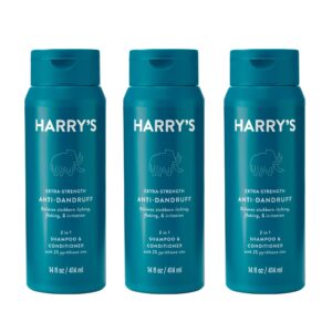 Harry’s Extra Strength 2-in-1 Anti Dandruff Shampoo and Conditioner for Men, 2% Pyrithione Zinc, 14 fl oz, 3ct