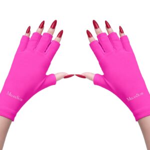 MelodySusie UV Gloves for Gel Nail Lamp, Professional Protection Gloves for Manicures, Nail Art Skin Care Fingerless Glove Protect Hands (Neon Pink)