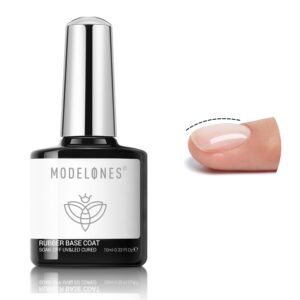 modelones Rubber Builder Gel Base Coat for Nails, Clear Rubber Base Gel Nail Polish for Strengthen/Apex Building/Enhance/Reinforced Long Lasting Protect Soak Off U V LED For Thin Weak Nails