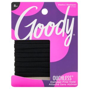 Goody Ouchless Seamless Hair Elastics, 8 Ct, Black, Damage-Free Gentle Hold Elastic Ties, No Snag or Pull, For All Occasions, Chic Styling Accessories for Women & Men, All Hair Types