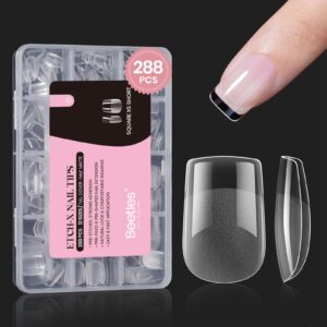 Beetles Gel Nail Tips 288 pcs Extra Short Square Nail Tips 12 Sizes Full Cover Gel Press On Nails Half Matte Acrylic Press On Nail Square Fake Nails Nail Extension Set for Women