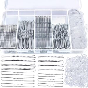 Teenitor 300pcs Silver Bobby Pins Hair Pins Kit, 100pcs Bobby Pins 100 Hair Pins for Women for Buns, 100pcs Hair Bands, 2″ 2.36″, Silver Bobb y Pins for Gray Hair 2″ 2.75″