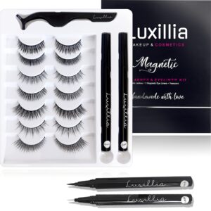Luxillia 10 Piece Eyelash Magnetic Lashes with Clear and Black Magnetic Eyeliner – Natural Looking False Magnetic Eyelashes Kit with Waterproof Liquid Liner Applicator, Reusable Fake Eye Lash
