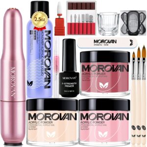 Morovan Acrylic Nail Kit – Professional Powder & Liquid Set with Primer> Brush> and DIY Nail Art Extension