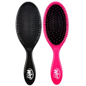 Wet Brush Detangling Brush, Original Detangler (Pink & Black, 2 Pack), Wet & Dry Tangle-Free Hair Brush for Women & Men, No Tangle, Soft and Flexible Bristles for Straight, Curly and Thick Hair