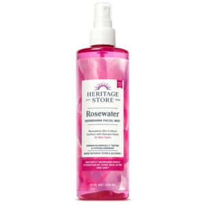 HERITAGE STORE Rosewater – Refreshing Facial Mist for Glowing Skin with Damask Rose, All Skin Types – Rose Water Spray for Face, Made Without Dyes or Alcohol, Hypoallergenic, Vegan, Cruelty Free, 12oz