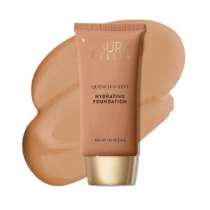 LAURA GELLER NEW YORK Quench-n-Tint Hydrating Foundation – Medium/Deep – Sheer to Light Buildable Coverage – Natural Glow Finish – Lightweight Formula with Hyaluronic Acid