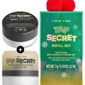 I DEW CARE Biotin Clarifying Dry Shampoo – Tap Secret Original & Refill Limited Edition Set | Strengthening & Volumizing, Powder Type, Refillable, Travel size, Non-aerosol, Brunette, 0.24 Oz x 2ea