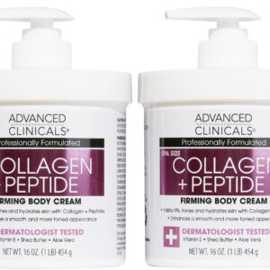 Advanced Clinicals Collagen Peptides Body Lotion & Face Moisturizer | Peptide Infused Collagen Lotion For Women & Men Helps Improve Look Of Crepe Skin, Wrinkles, & Uneven Dry Skin Texture, 2-Pack