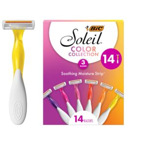 BIC Soleil Smooth Colors Women’s Disposable with 3 Blade Razors, Razors for Women, 14-Pack
