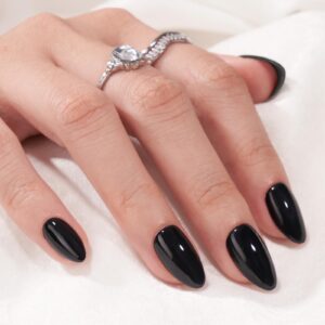 Black Press On Nails Almond – BTArtbox Short Press On Nails with Nail Glue, Fit Perfectly & Natural Reusable Stick On Nails in 16 Sizes – 30PCS Soft Gel Glue On Nails Kit, Black Velvet