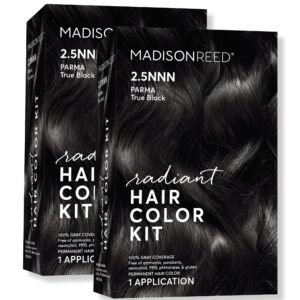 Madison Reed Radiant Hair Color Kit, Soft Black for 100% Coverage of Resistant Gray Hair, Ammonia-Free, 2.5NNN Parma Black, Permanent Hair Dye, Pack of 2
