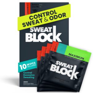 SweatBlock Clinical Antiperspirant for Men & Women | Hyperhidrosis Treatment Wipes for Excessive Sweating | Block Sweat for up to 7 days | 10 Wipes