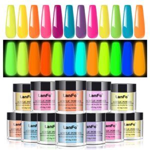 LanFo Acrylic Powder Set Glow in The Dark Acrylic Powder Set 12 Colors Nail Acrylic Powder Neon Colors Nail Art Powder Set Professional Acrylic Nail Powder for Extension Carving Nail Kit
