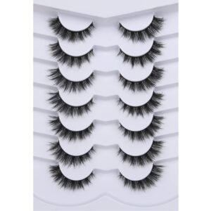 Pooplunch False Eyelashes Cat Eye Lashes Natural Short 8D Fluffy Wispy Faux Mink Lashes Wispies Fake Eyelashes 7 Pairs Multipack