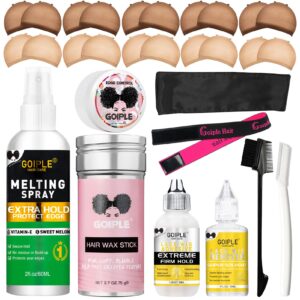 Wig Accessory Essentials Kit Lace Front Wig Glue & Remover, Wig Caps, Elastic Band, Hair Wax Stick, Edge Control, Edge Brush, Hair Shear Dermaplanning Razor Tool and Edge Scarf – 29PCS