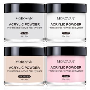 Morovan Acrylic Nail Powder Set – 4PCS 30g Professional Colored Acrylic Nail Powder for Acrylic Nails Extension Carving Manicure Salon DIY