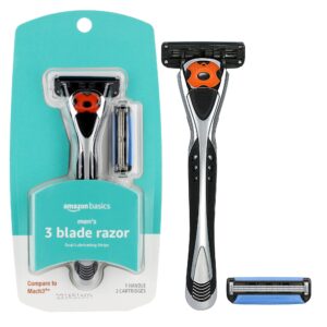 Amazon Basics 3-Blade MotionSphere Razor for Men with Dual Lubrication, Handle & 2 Cartridges (Cartridges fit Amazon Basics Razor Handles only) (Previously Solimo)