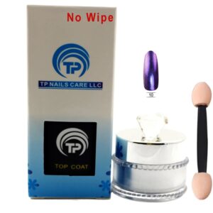 Magic Mirror Chrome Effect Metallic Powder Plus No Wipe Top Coat. App. 5g per jar / 15 ml per No Wipe Bottle (Mirror #10 / No Wipe)