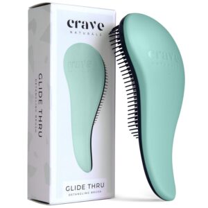 Glide Thru Detangling Brush by Crave Naturals – Tangle-Free Hairbrush for Curly and Straight Hair – Gentle Detangler for Kids, Teens, and Adults – Wet and Dry Hair Care – Travel-Friendly, Turquoise
