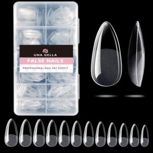 UNA GELLA Almond Fake Nails 216pcs Almond Press on Nails Pre-shape Nails Tips for Full Cover Acrylic French False Nails For Nail Extension, DIY Salon 12 Sizes Gelly Tips