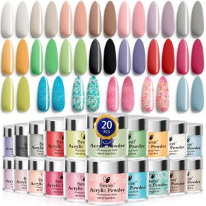 Besnel Acrylic Powder Set> 20 Colors Acrylic Nail System Professional Polymer Colorful Set Nail Art Powder for Nail Extension Nail Carving French Nails No Nail Lamp Needed