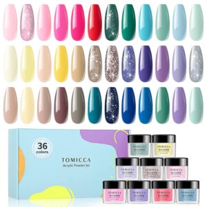 TOMICCA 36 Colors Acrylic Powder Set Fall and Winter Colored Acrylic Nail Powder Set Glitter Brown Nude Professional Polymer powder Nail Kit for Acrylic Nails Extension No Nail Lamp Needed