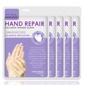 Generic Hand Mask Moisturizing Glove 5 pack> Hand Peel Mask Exfoliating Gloves> Hand Repair Glove for Dry Hands Treatment> Remove Dead Skin> Rough Skin> purple