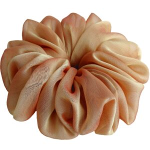 38 Colors Available, Big Scrunchies for Hair, Soft Cheer Chiffon large Ponytail Holder, Cute Birthday Gift for Women Girl Teen, Holiday Accessory (Chiffon Amber Gold)