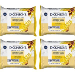 Dickinson’s Original Witch Hazel Refreshingly Clean Cleansing Cloths with Aloe, 4 Pack, 25 Cloths per Pack