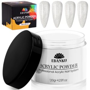 EBANKU Silver Glitter Acrylic Powder 120g/4.23oz – Professional Nail Extension and Carving Supplies> Long-Lasting> No Lamp Needed